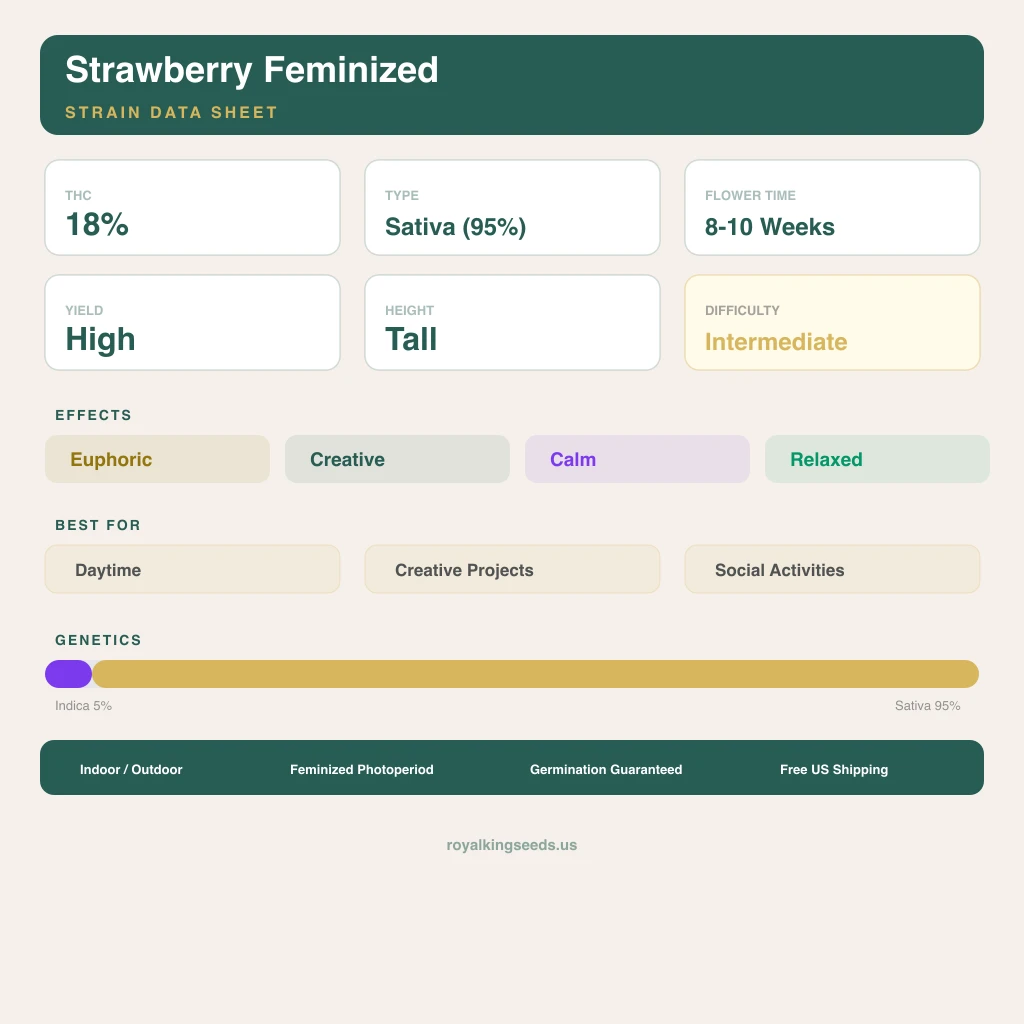 Strawberry 5% indica / 95% sativa flower with visible trichomes