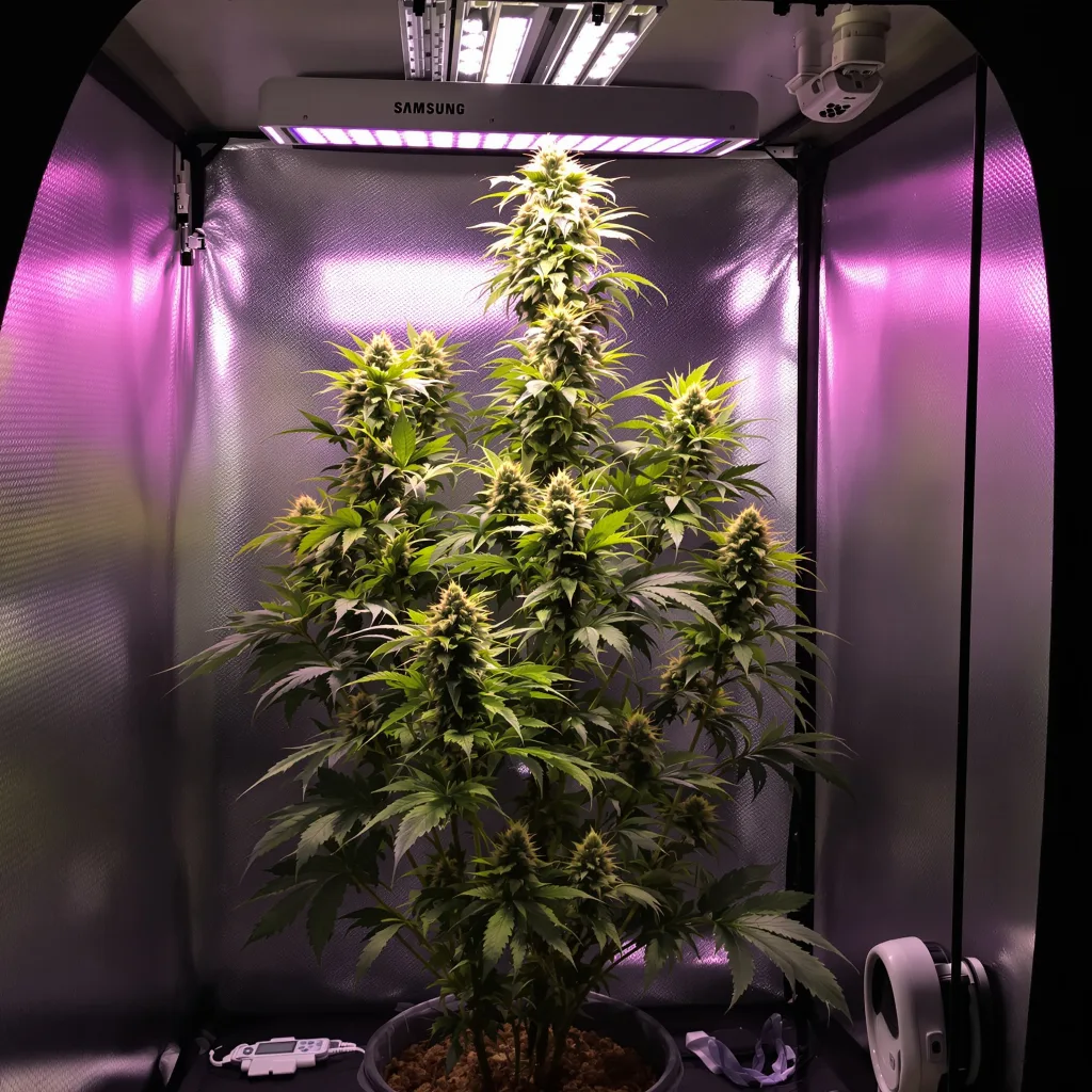 Super Lemon Haze 14% indica / 86% sativa flower with visible trichomes