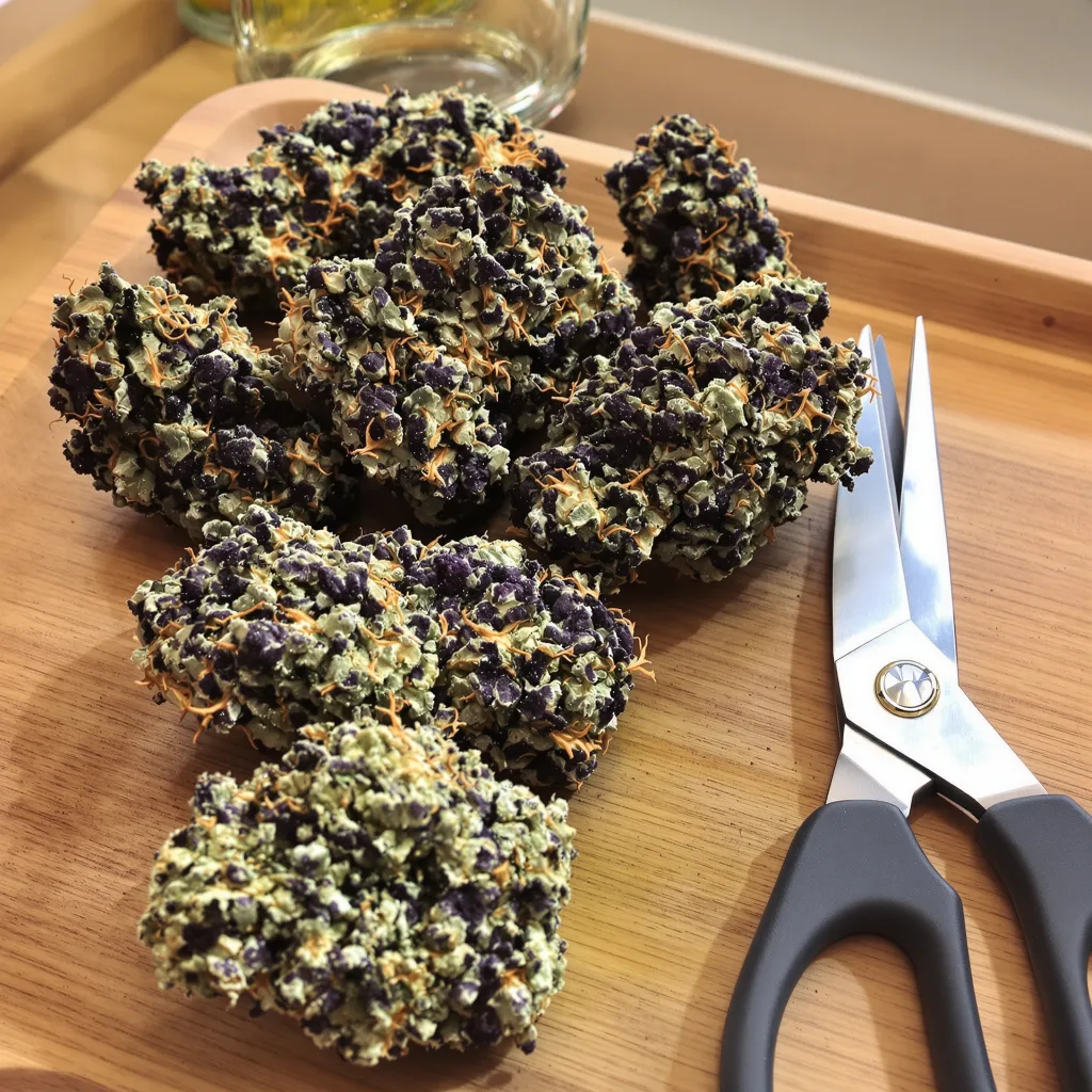 Super Skunk 70% indica / 30% sativa flower with visible trichomes