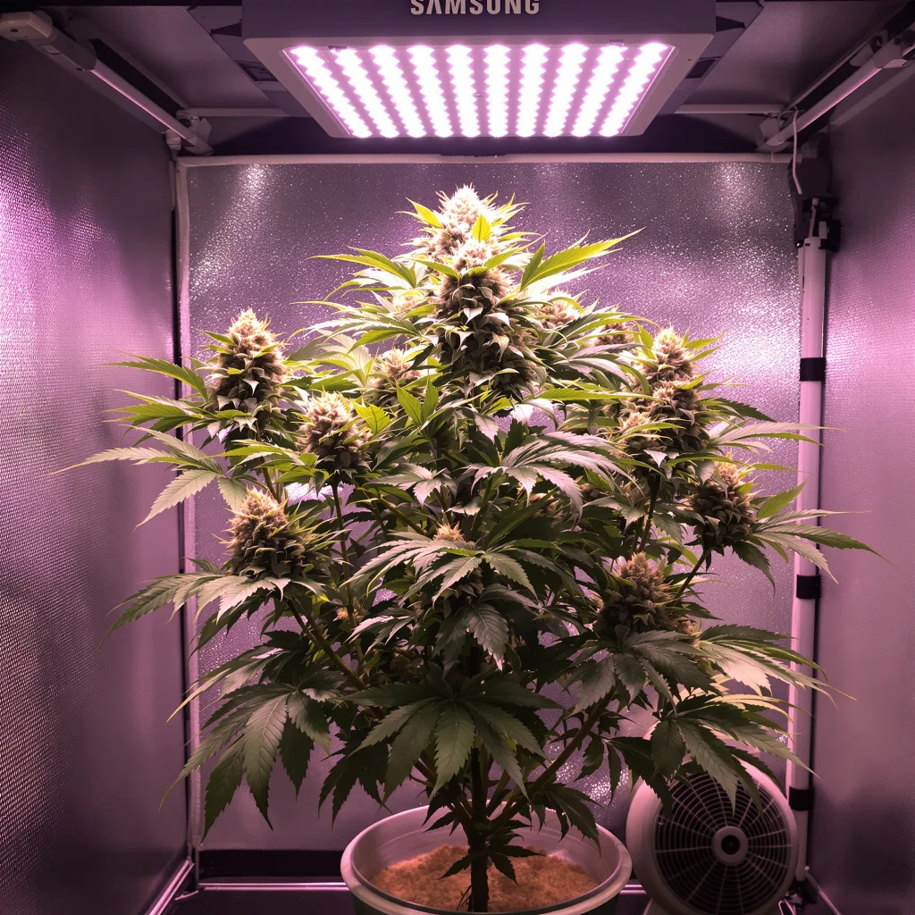 Tropicana Cookies Purple 76% indica / 24% sativa flower with visible trichomes