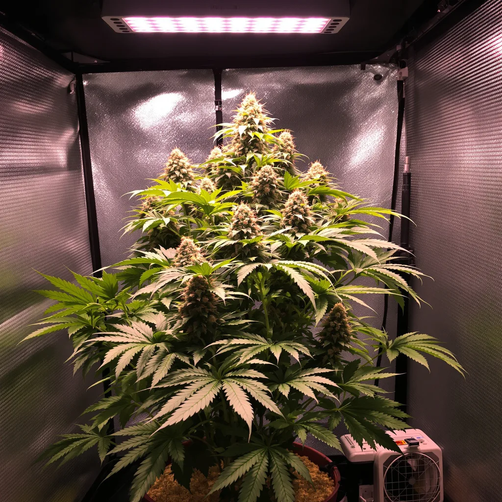 Tuna Kush 70% indica / 30% sativa flower with visible trichomes