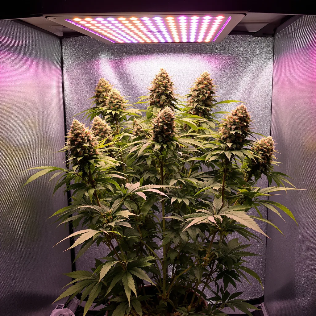 Tutti Frutti 44% indica / 56% sativa flower with visible trichomes