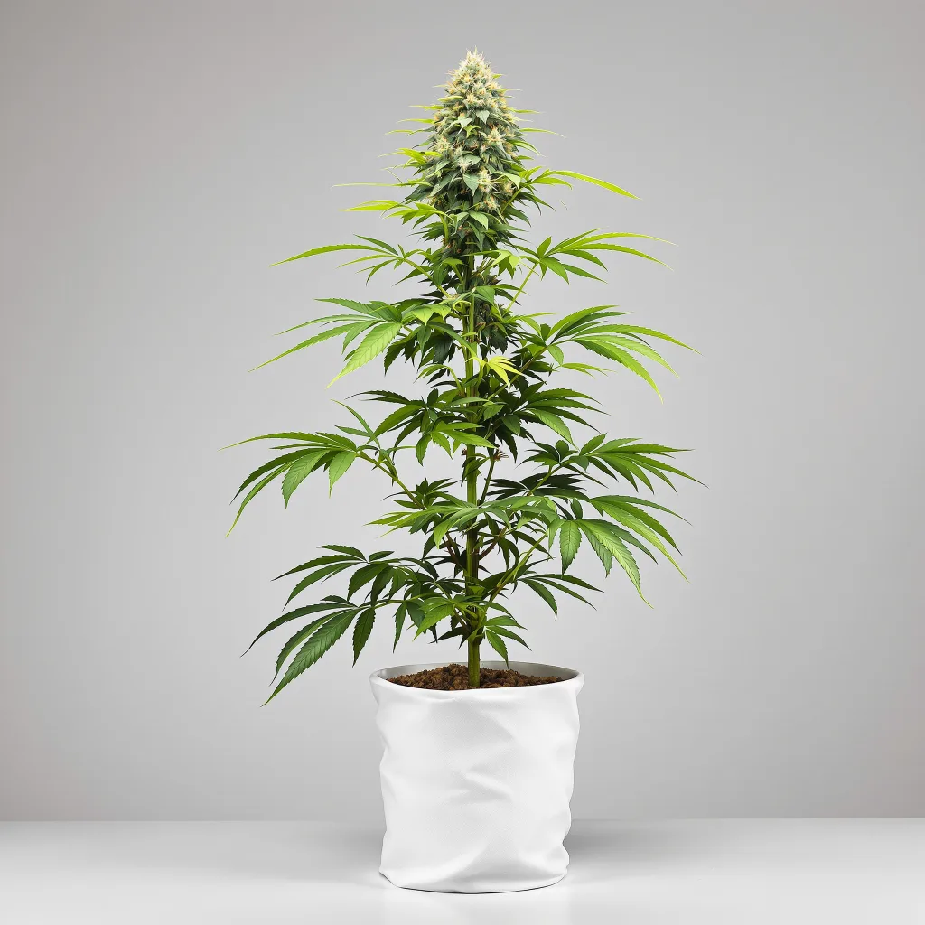 White Russian cannabis bud close-up showing balanced bud structure with frosted trichomes