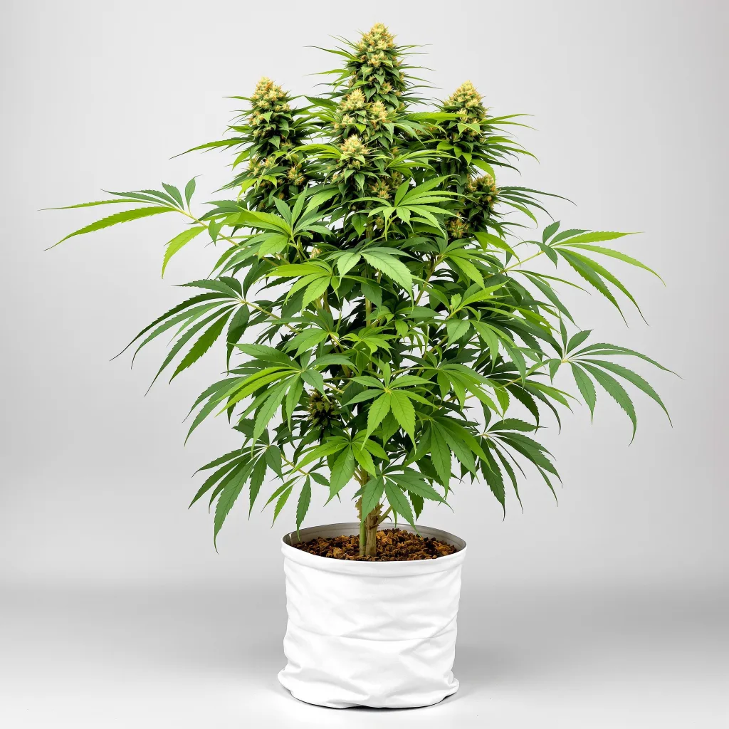 Woody Kush cannabis bud close-up showing dense purple-tinged calyxes