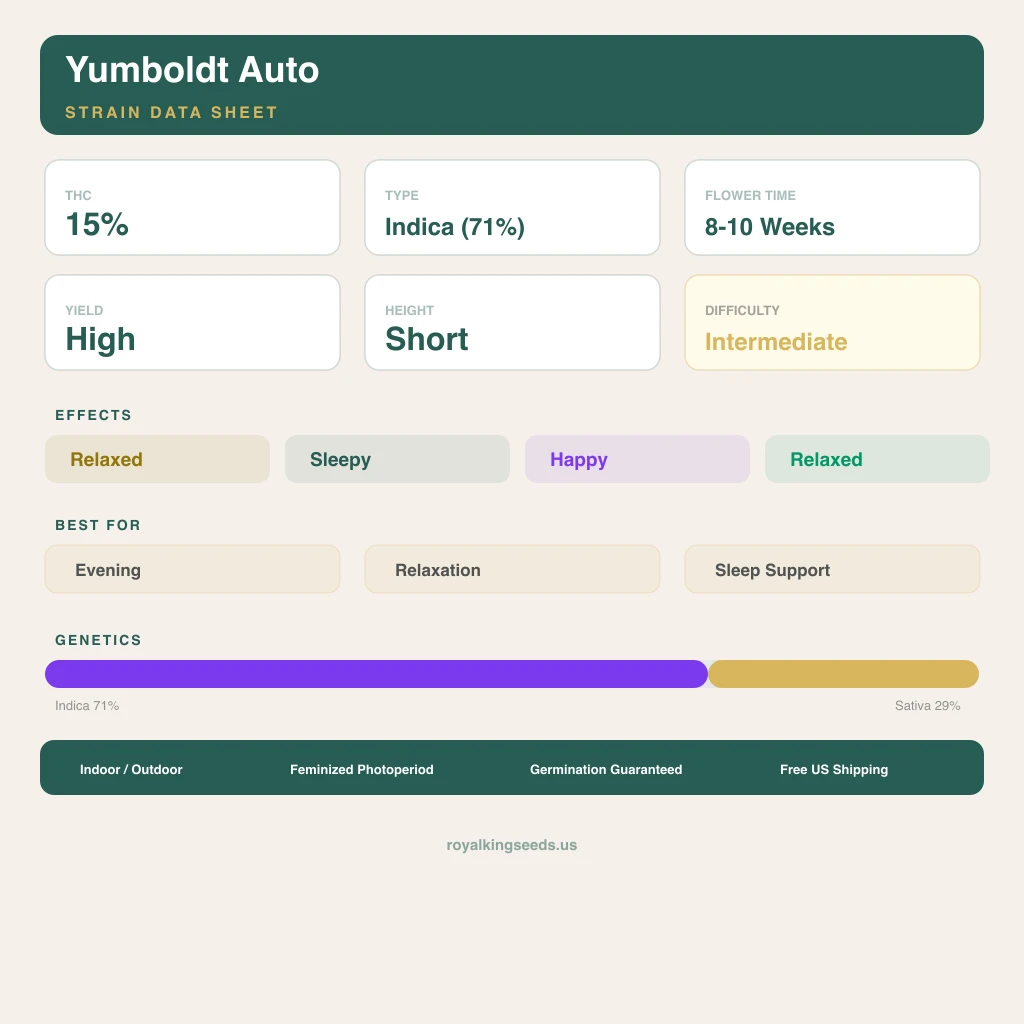 Yumboldt 71% indica / 29% sativa flower with visible trichomes
